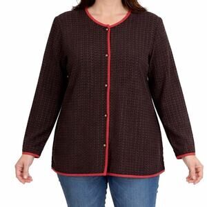Villager Top Womens Size M Black Button Front Red Trim Long Sleeve Vintage Y2K